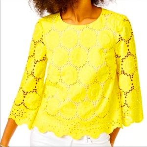 Lilly Pulitzer Mariella Scalloped Lace Top in Lilly Lemon Floral Scallop Eyelet